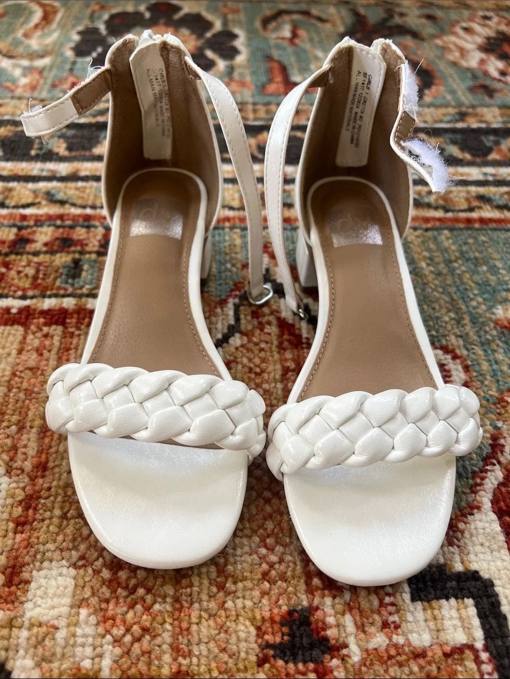 Girls White Braided Strap Heeled Sandals - Dolce Vita Size 1